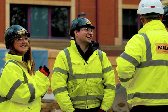 Rebecca Kincade, head of communications and marketing for Farrans Construction, on a site tour with the project team.