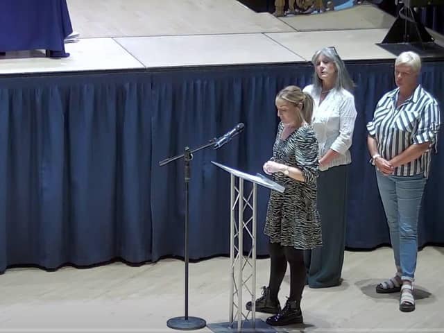Amelia Franks (centre) from Countryside Canines addresses Kirklees Council, with Julie from Happy Hounds and Suzie from Stroll and Stay with Suzie. Credit: Youtube/Kirklees Council