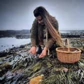 Lisa Cutcliffe collecting sugar kelp, oarweed, sea spaghetti, dulse & pepper dulse