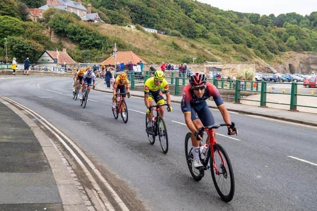 The peloton passes through Sandsend on the Tour of Britain stage four road from Redcar to Helmsley. (Picture: Bruce Rollinson)
