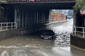 Yellow weather warnings for rain and wind have been issued for Sheffield, with flooding possible. This file photo shows flooding on Upwell Street, Sheffield, during Storm Babet