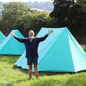 Glastonbury founder Michael Eavis with one of the tents made by Bradford company BCT Outdoors