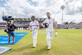 England's Mark Wood & Chris Woakes leave the field victorious after carrying their side to victory in the third test against Australia in the recent Ashes Test at Headingley (Picture: Allan McKenzie/SWPix.com)