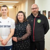 Olympic champion Max Whitlock joined by Professor Jacquie White, Kelly Robson and Nick Minns at the University of Hull.