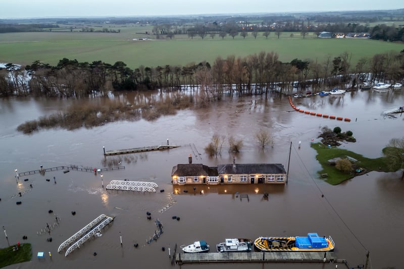 Naburn Lock on the outskirts of York has been hit after river levels continued to rise thanks to the storms.
Photo: Danny Lawson/PA Wire