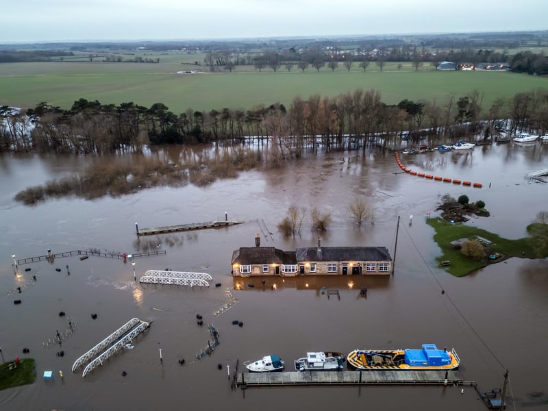 Naburn Lock on the outskirts of York has been hit after river levels continued to rise thanks to the storms.
Photo: Danny Lawson/PA Wire