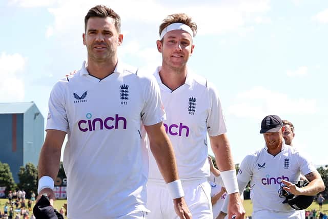 All-time greats: James Anderson and Stuart Broad, who now have 1,009 wickets between them in the Test matches that they have played together. Photo by Phil Walter/Getty Images.