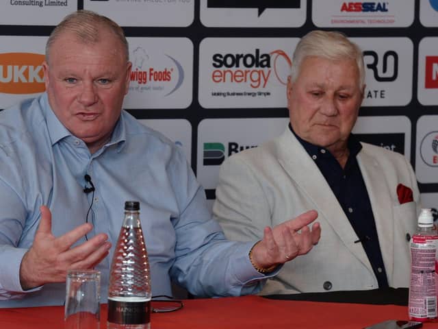 GIVE IT TO ME STRAIGHT: Rotherham United chairman Tony Stewart (right) has asked Steve Evans (left) for a 'brutally honest' assessment of where the Millers are in footballing terms. Picture: Kerrie Beddows
