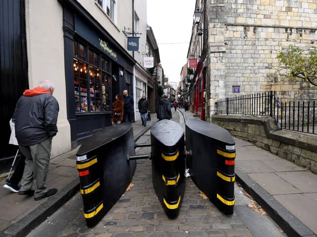 Anti Terrorism Barriers in York City Centre, barriers on the Shambles