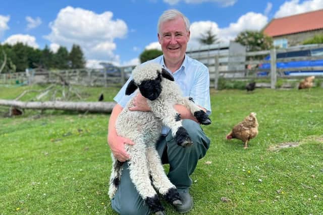 Peter with a Valais Blacknose lamb. (Pic credit: Peter Wright)