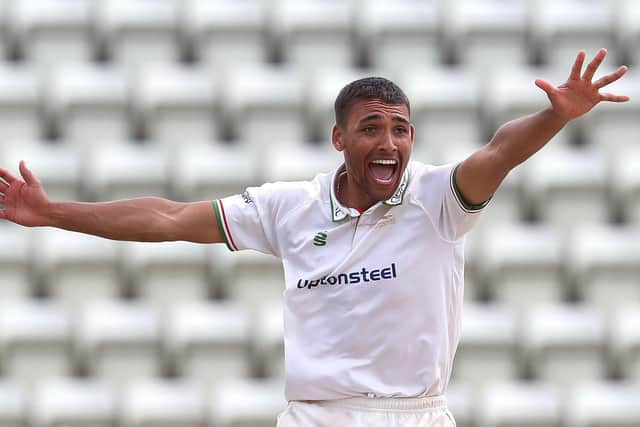 Leicestershire's Ben Mike celebrates taking the wicket of Lancashire's Danny Lamb (not pictured) in August 20202. He will play for Yorkshire CCC next year.Picture: Martin Rickett/PA