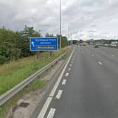 The M62 eastbound exit to Hartshead Moor Services. (pics by Google Maps)