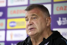 England coach Shaun Wane answers questions from the press following the win over France. (Photo by Jan Kruger/Getty Images for RLWC)