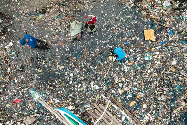 Riverside trash accumulated at the shores connected to Manila bay. PIC: Jilson Tiu/Greenpeace/PA Wire