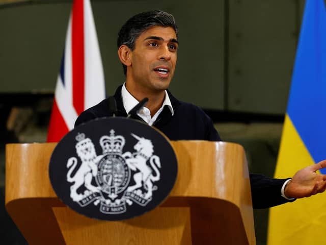 Prime Minister Rishi Sunak speaks during a press conference with Ukrainian President Volodymyr Zelenskyy at a military facility. PIC: Peter Nicholls/PA Wire