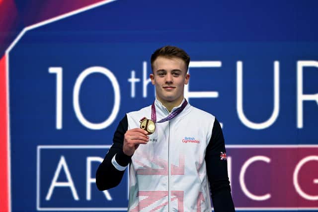 New European floor champion, Halifax's and Leeds Gymnastics club member Luke Whitehouse (Picture: OZAN KOSE/AFP via Getty Images)