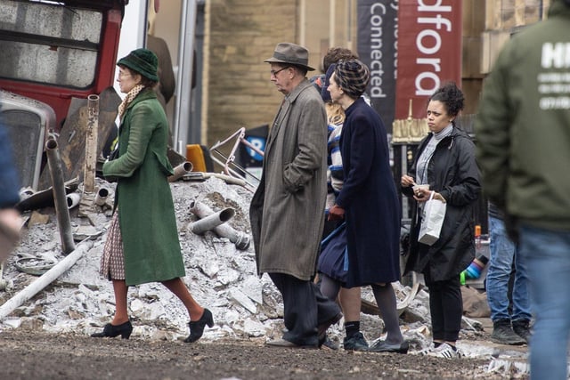 Filming of war film Six Triple Eight featuring Oprah Winfrey in the Little Germay area of Bradford,  photographed by Tony Johnson for The Yorkshire Post. 16th February 2023