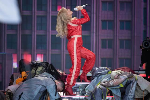 Kylie Minogue performing on the Pyramid Stage at Glastonbury Festival at Worthy Farm in Somerset. Picture: Aaron Chown/PA Archive/PA Images.