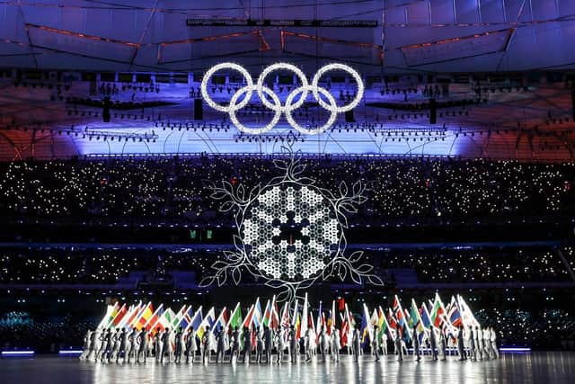 General view of the Olympic Cauldron during the Beijing 2022 Winter Olympics Closing Ceremony. (Pic credit: Maja Hitij / Getty Images)