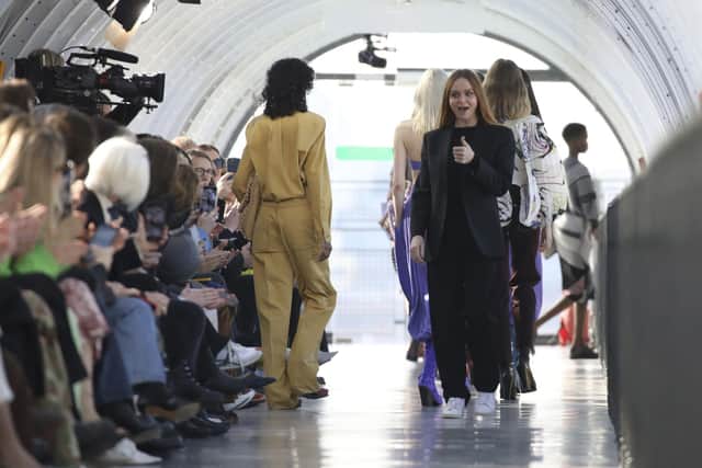 Stella McCartney appears after her Ready To Wear Fall/Winter 2022-2023 fashion collection, unveiled during Paris Fashion Week. (Photo by Vianney Le Caer/Invision/AP)