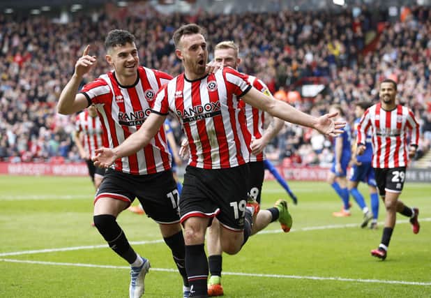 Sheffield United's Jack Robinson (centre) celebrates scoring their side's second goal of the game during the Sky Bet Championship match at Bramall Lane Richard Sellers/PA Wire.