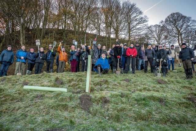 A team of tree planters at a Yorkshire Rewilding Network North Leeds Hub event.