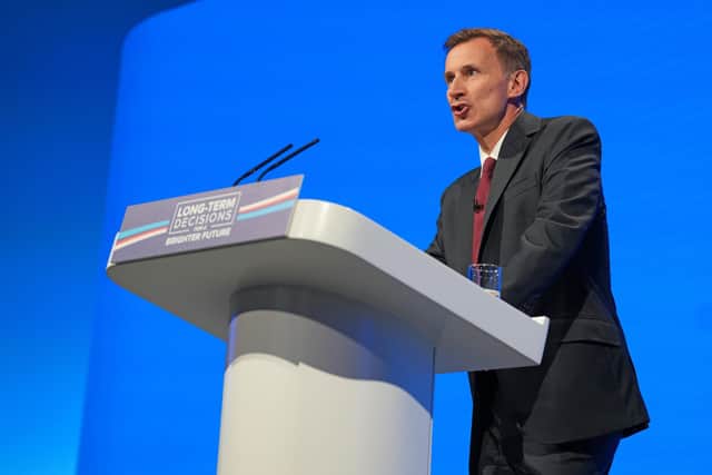 Chancellor of the Exchequer Jeremy Hunt delivers a speech during the Conservative Party annual conference at the Manchester Central convention complex. PIC: Danny Lawson/PA Wire