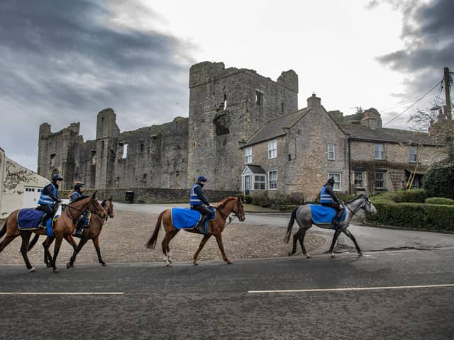 Racehorses make their way through Middleham, North Yorkshire to the gallops on the edge of the village, photographed for The Yorkshire Post by Tony Johnson.