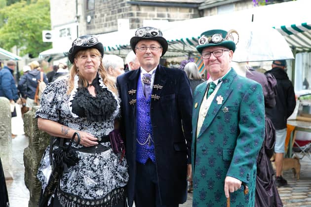 Jeanette and Alan Crabbe with Jake Metcalfe at Hebden Bridge Steampunk Festival