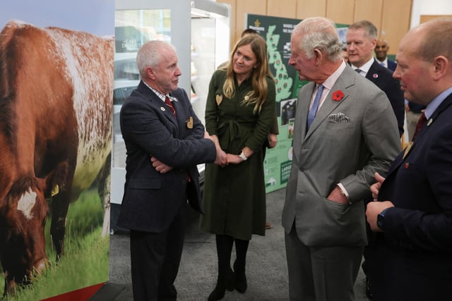 King Charles III met members of the Morrisons Farming, Community, Sustainability and Apprenticeship programmes to learn about their work. Photo credit: Russell Cheyne/PA Wire