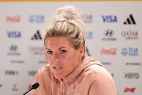 Millie Bright of England speaks to the media during an England Press Conference. (Pic credit: Cameron Spencer / Getty Images)