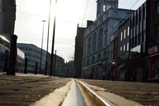Deserted tram tracks on High Street.