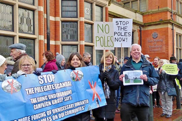 Protesters against broadband pole installations gathered outside East Riding of Yorkshire Council\'s County Hall offices in Beverley on Wednesday, January 10. Picture: Katy Miller