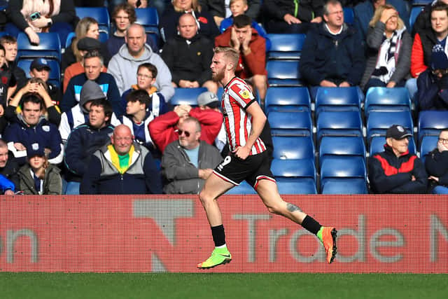 Sheffield United's Oli McBurnie celebrates scoring his side's second goal of the game during the Sky Bet Championship match at The Hawthorns, West Bromwich. Picture: Bradley Collyer/PA Wire.