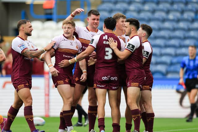 Huddersfield scored a fourth try before half-time through Jacob Gagai. (Photo: Callum Pilkington/SWpix.com)
