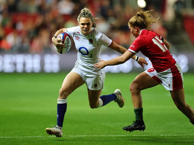 Ellie Kildunne of England takes on Niamh Terry of Wales during the Women's International rugby match between England Red Roses and Wales at Ashton Gate on September 14, 2022 in Bristol, England. (Picture: David Rogers/Getty Images)