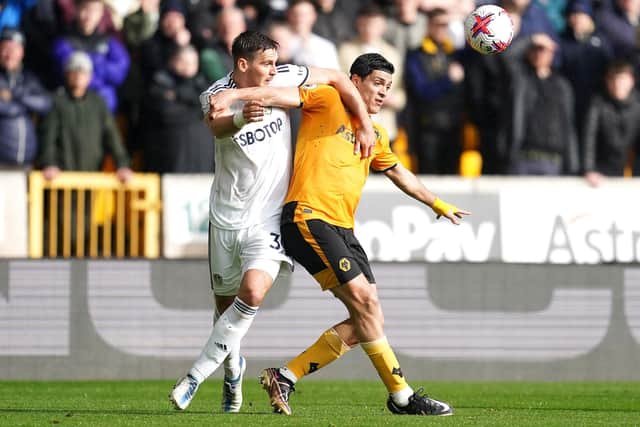 HAMSTRING PROBLEM: Max Wober, left with Wolverhampton Wanderers striker Raul Jimenez