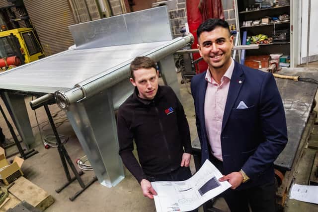 Gurinder Mandir, senior business lending manager (right) with Finance For Enterprise with Luke Nelson, shareholder and manager at Saphex Heat Exchangers Ltd Sheffield. Picture by Paul David Drabble.