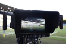 LEEDS, ENGLAND - FEBRUARY 27: A General view inside Leeds United's Elland Road is seen through a TV camera prior to the Premier League match. (Photo by Naomi Baker/Getty Images)