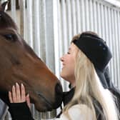 Noble cause: Graham Lee’s daughter Amy, with We’ve Got This, at the launch of Graham Lee Racing Club at Craig Lidster’s Easingwold yard. Amy’s own Just Giving page has raised over £200,000 for the Injured Jockeys’ Fund. (Picture: Louise Pollard)