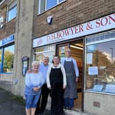 Jackie and Keith Bowyer, and staff Christina Wilson and Mark Crook, outside their shop DH Bowyer & Sons, Lodge Moor