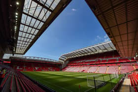 LIVERPOOL, ENGLAND - AUGUST 27: General view of Anfield before the Premier League match between Liverpool FC and AFC Bournemouth at Anfield on August 27, 2022 in Liverpool, England. (Photo by Andrew Powell/Liverpool FC via Getty Images)