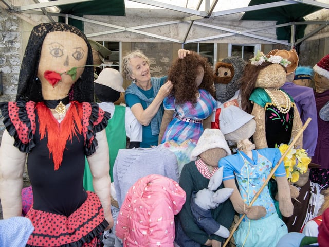 Di Blakey-Williams prepares the characters for this weekends Kettlewell Scarecrow Festival.