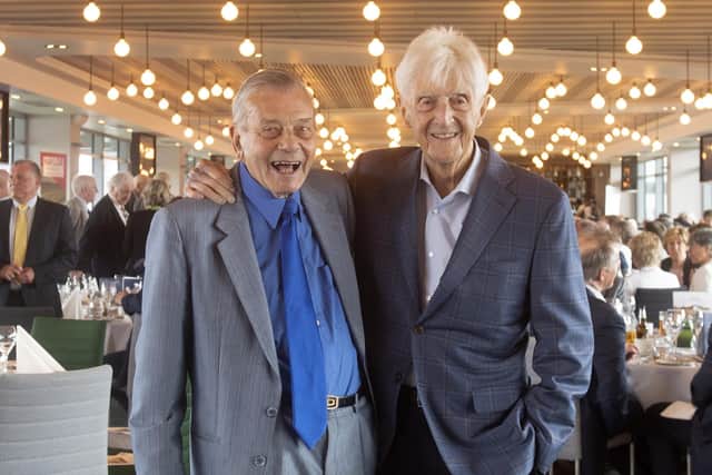 Sir Michael Parkinson, right, at a lunch to celebrate the birthday of his good friend and Cricket Umpire Legend Dickie Bird at Headingley Stadium in April (Picture: Simon Hulme).