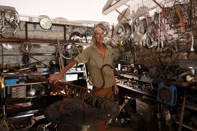 Stego Parker creates incredible sculptures from scrap metal pictured in his workshop at Spatchcock and Wurzill. North Stainley, Ripon.. Picture taken by Yorkshire Post Photographer Simon Hulme