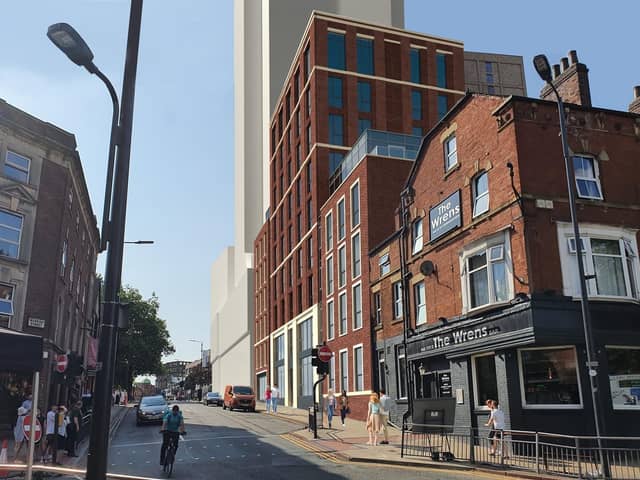 Scaffolding on a student accommodation scheme near First Direct Arena in Leeds will soon come down to reveal the new landmark, ahead of the development opening this summer.