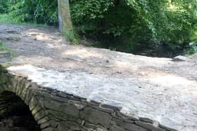 The 14th-century packhorse bridge at Graves Park, Sheffield, after repairs damaged the structure