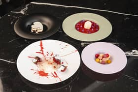 Chef Michael O'Hare unveils four desserts he has invented, made from new Skittles Desserts sweets. Picture credit: Fabio De Paola/PA Wire.