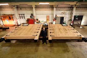 Workshop Supervisor Andrew Bayliss pictured with some lock gates that are destined for Ripon Canal, at the Canal Trusts Workshop, Stanley Ferry, Stanley, Wakefield.
Picture by Simon Hulme