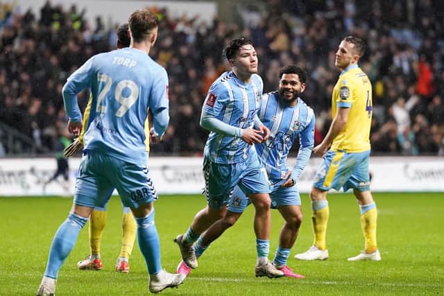 Coventry City's Callum O'Hare (centre) celebrates scoring their side's third goal against Sheffield Wednesday (Picture: Nick Potts/PA)
